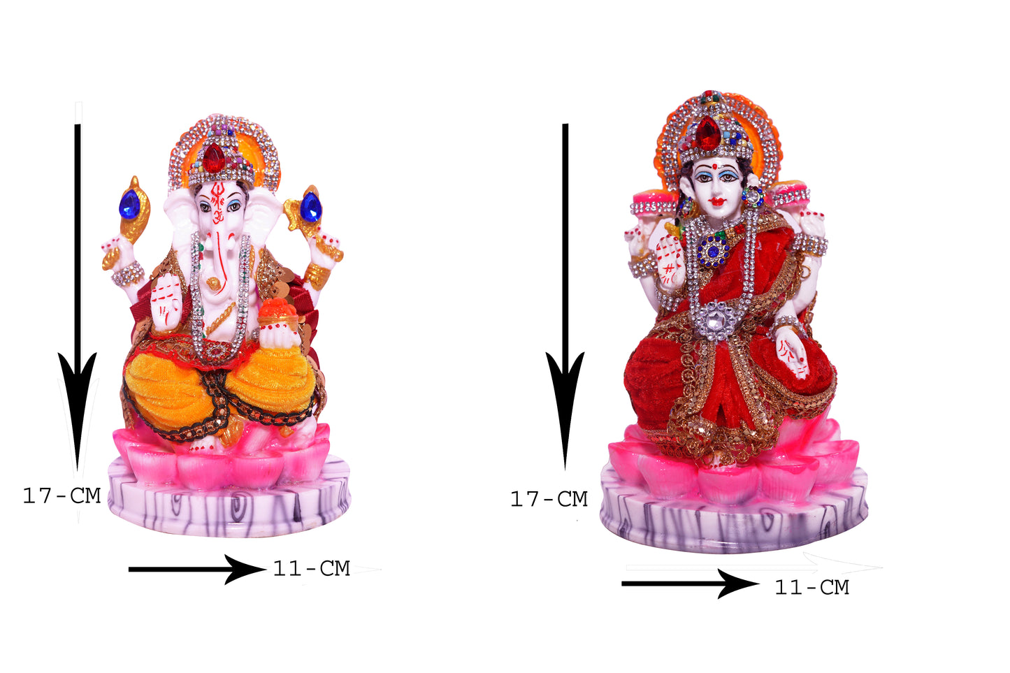 Goddess Lakshmi Ganesha Statue Hand Painted Cultured Marble Lakshmi Ganesha Statues Pair of Lakshmi Ganesh Idol Sculpture Lord Ganesha Laxmi murti for Diwali Pooja| (Multicolor)