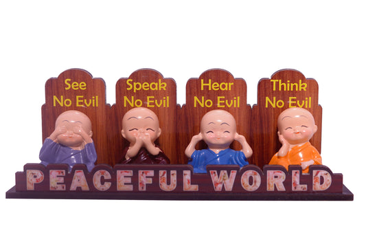 Multicolor Small Buddha Baby Monk Statues, Decorative Little Buddha Showpiece for Car Dashboard/Table Top - Set of 4 (Straight Bar with Buddha Monk)