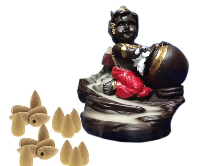 Cute Laddu Bal Gopal Smoke Fountain Backflow With 10 Free cones