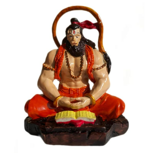 Hanuman Ji Murti Idol Lord Pavan Sut For Car Dashboard, Dhyan Mudra Meditation Bajrangbali Bhagwan Statue Showpiece For Pooja, Living Room, Home Decor - 9cm (Resin,Multicolor)