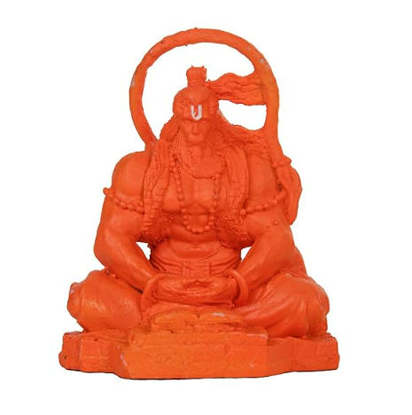 Hanuman Ji Murti Idol Lord Pavan Sut For Car Dashboard, Dhyan Mudra Meditation Bajrangbali Bhagwan Statue Showpiece For Pooja, Living Room, Home Decor - 9cm (Resin,Orange)